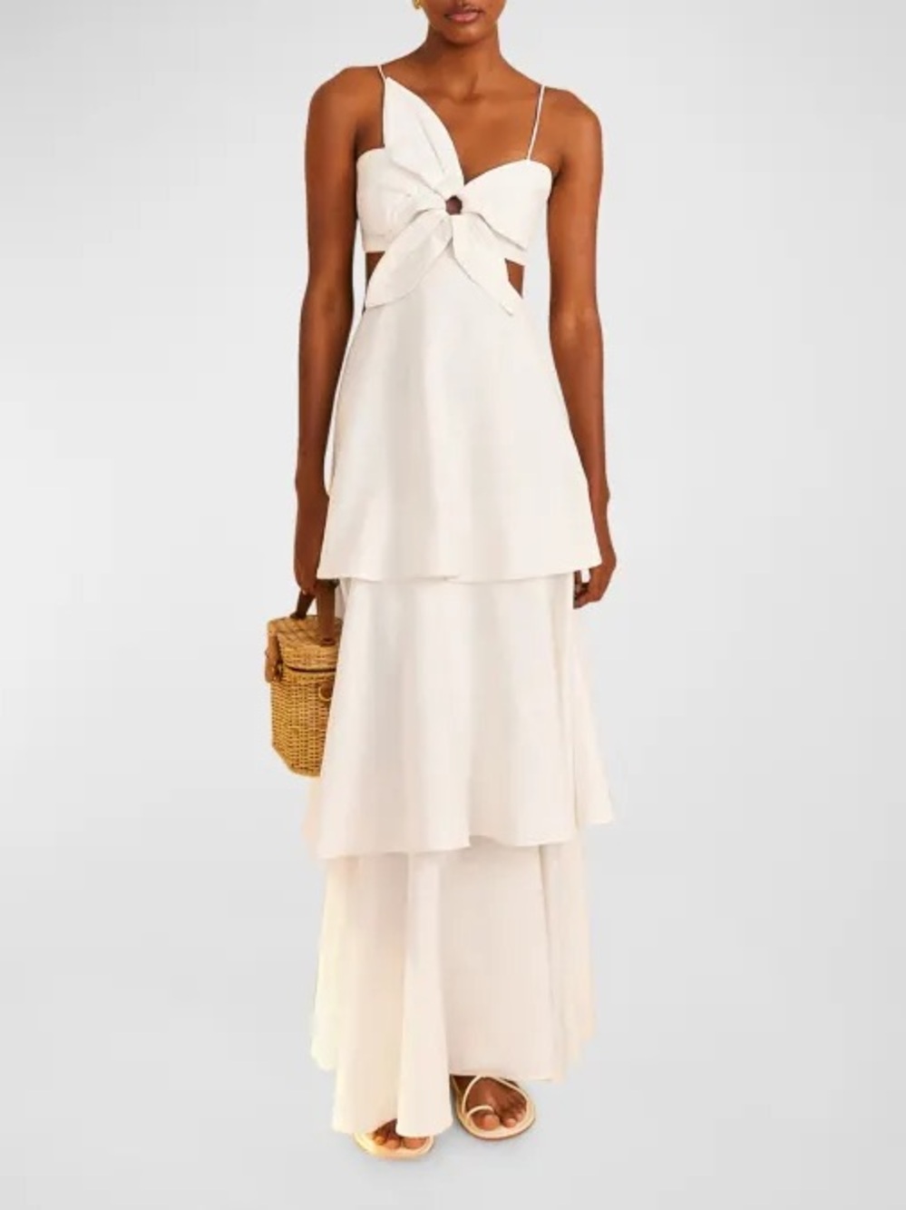 FARM Rio White Tiered Maxi Dress with Cutout Floral Bodice - Picture 3 of 5